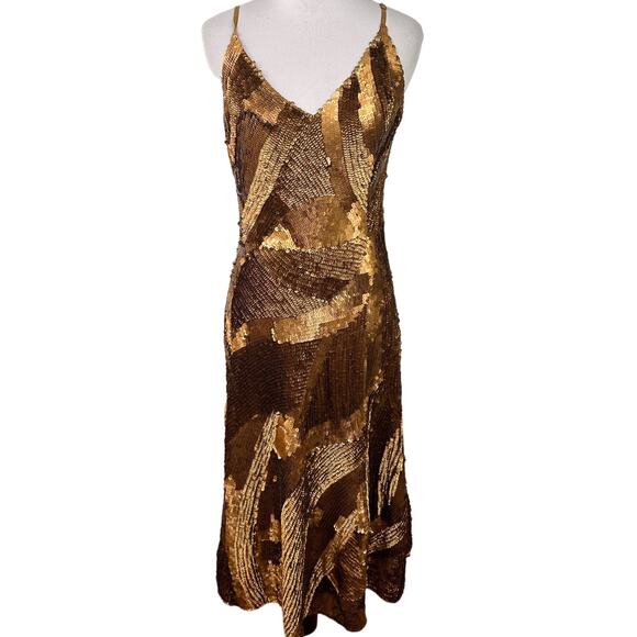 Dolce & Gabbana Gold V-Neck Sequin Silk Dress Size 44 New with tags - Picture 1 of 10